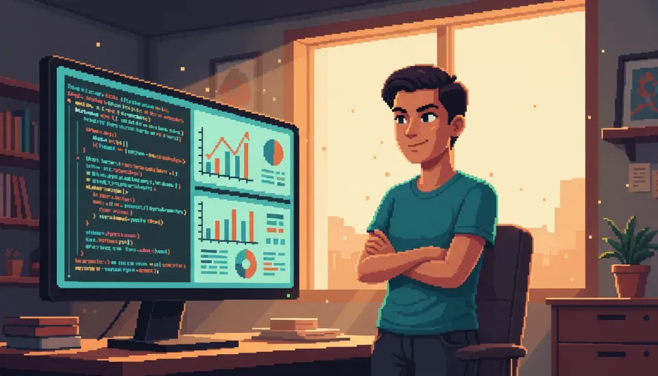 3개월의 독학 끝에 자신감 있게 SQL 쿼리를 작성하고 분석 대시보드를 확인하는 직장인의 모습