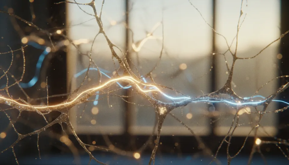 에너지 효율적인 펄스가 흐르는 신경망 구조를 형상화하여 GPT-6의 기술적 최적화를 표현한 3D 렌더링 이미지